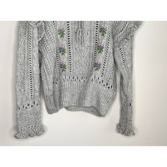 Zara Embroidered Floral Oversized Knit Pullover Sweater Gray Women's Size Small - Picture 6 of 13